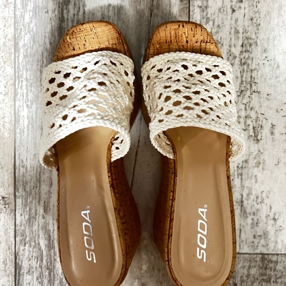 Soda Tan and Cream Mules with Cork Wedge - Picture 3 of 3